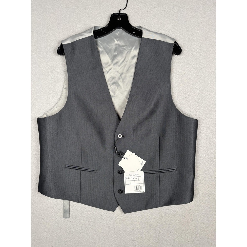 Calvin Klein Suit Vest Mens Large Gray Herringbone Belted 2 Piece Formal Wedding